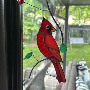 Stained Glass Red Cardinal Bird Window Sun Catcher